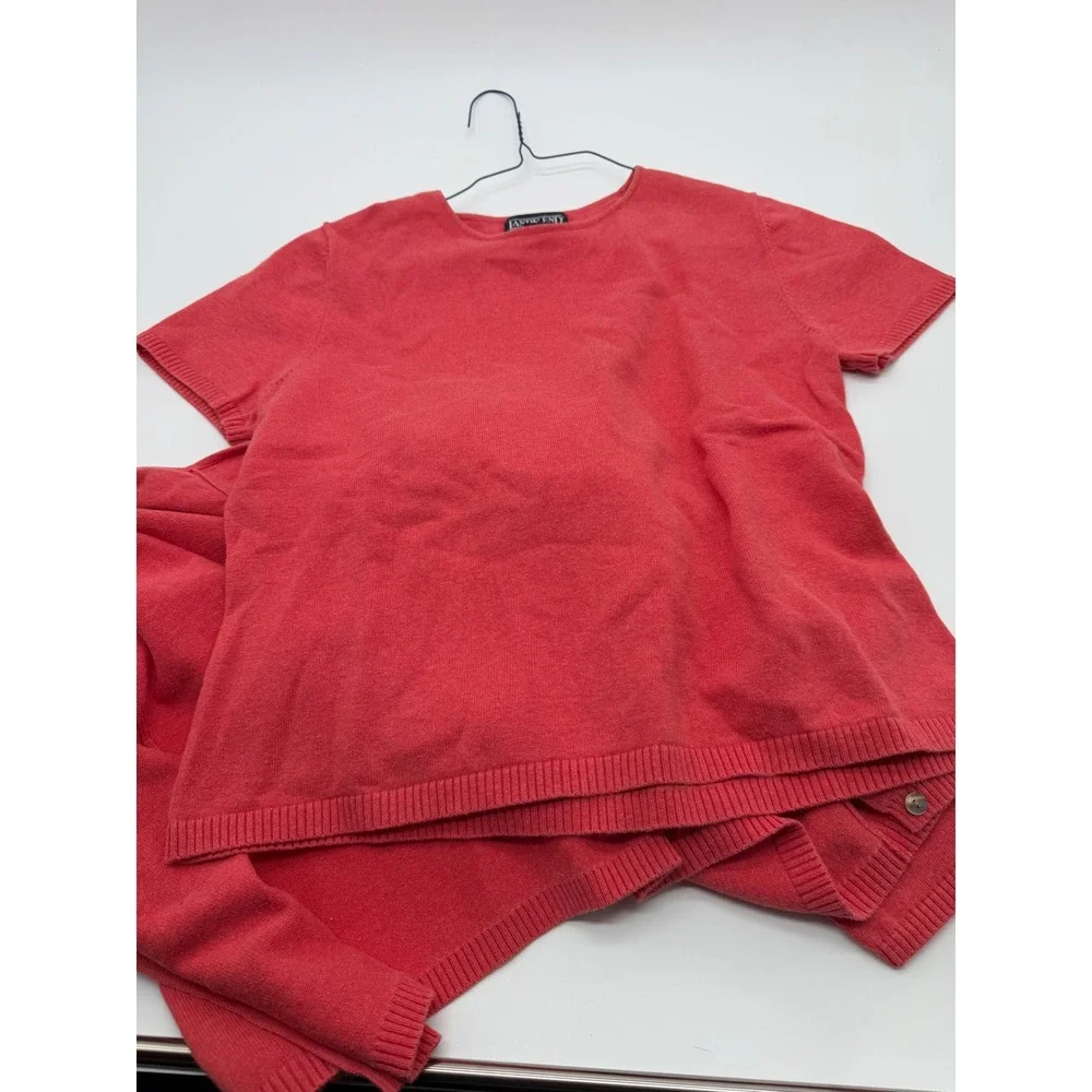 Lands End‎ Coral Pink Sweater Twin Set Cardigan Pullover Petite Medium 10-12